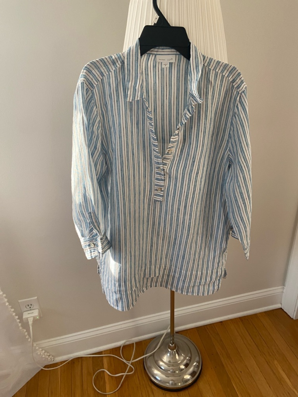 J. Jill Blue and White Striped Pullover Shirt